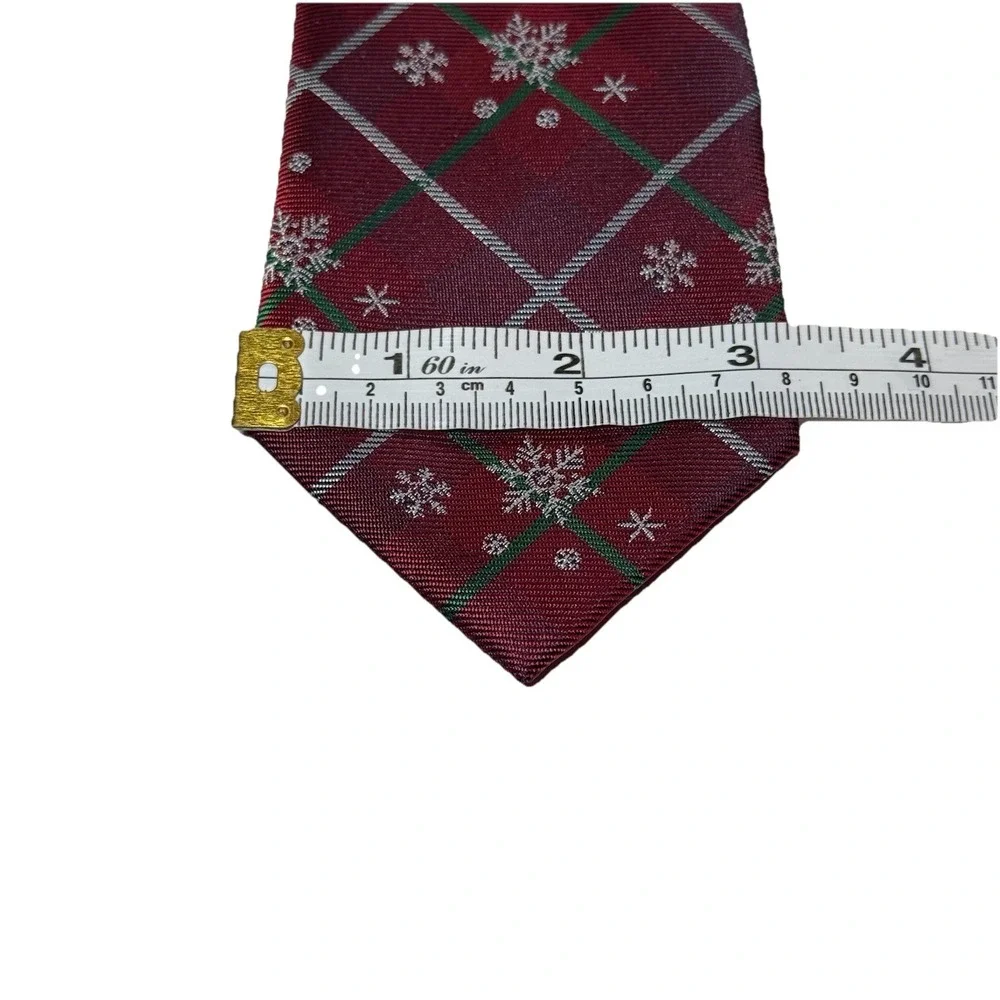 Silk Red Christmas Necktie Green White Plaid Snowflake Pattern Holiday Tie Men